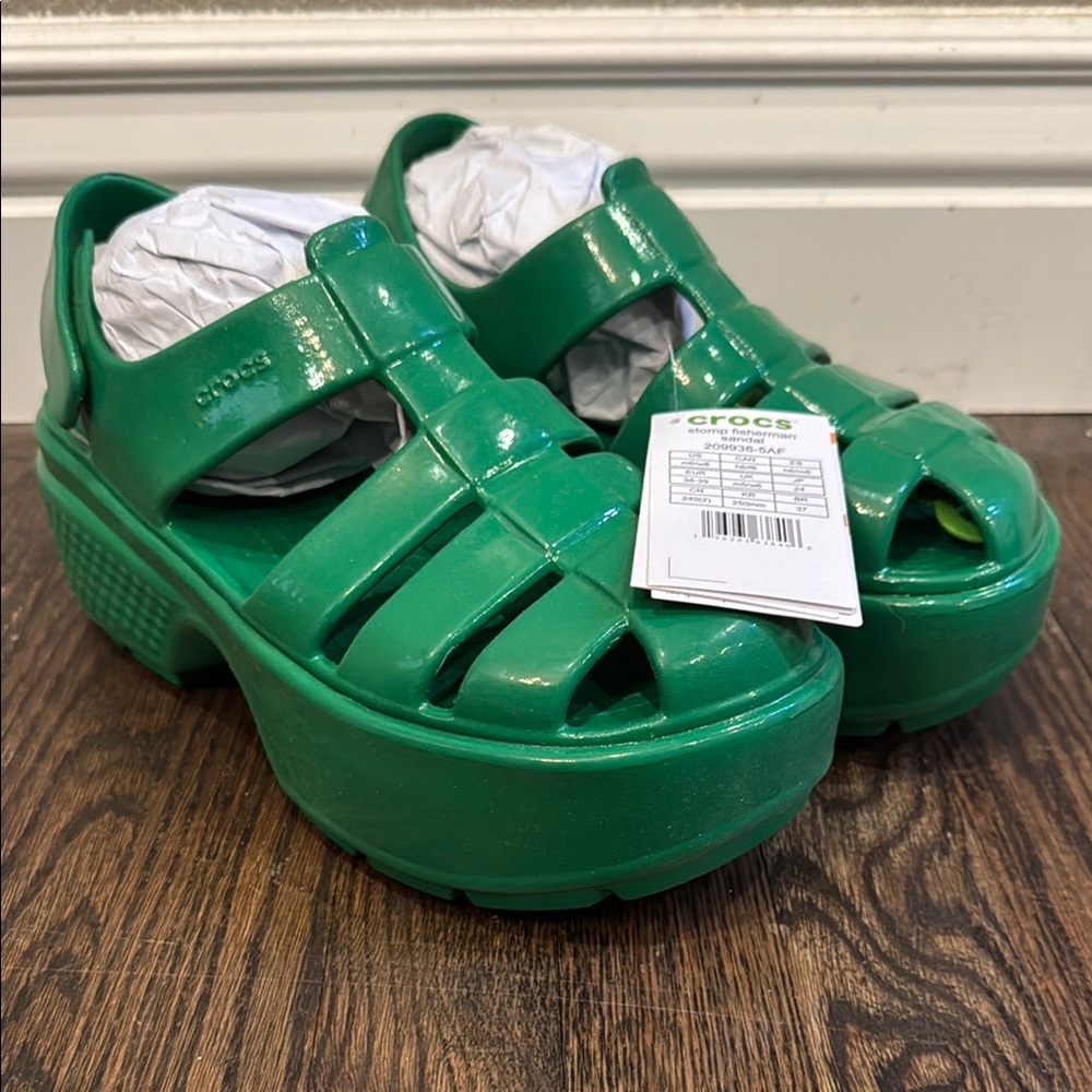 CROCS Green Chunky Platform Sandals